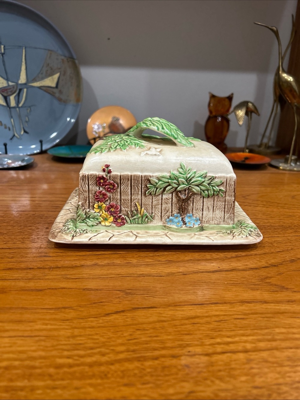Vintage Ceramic Butterdish by Falcon Ware England with Garden Scene